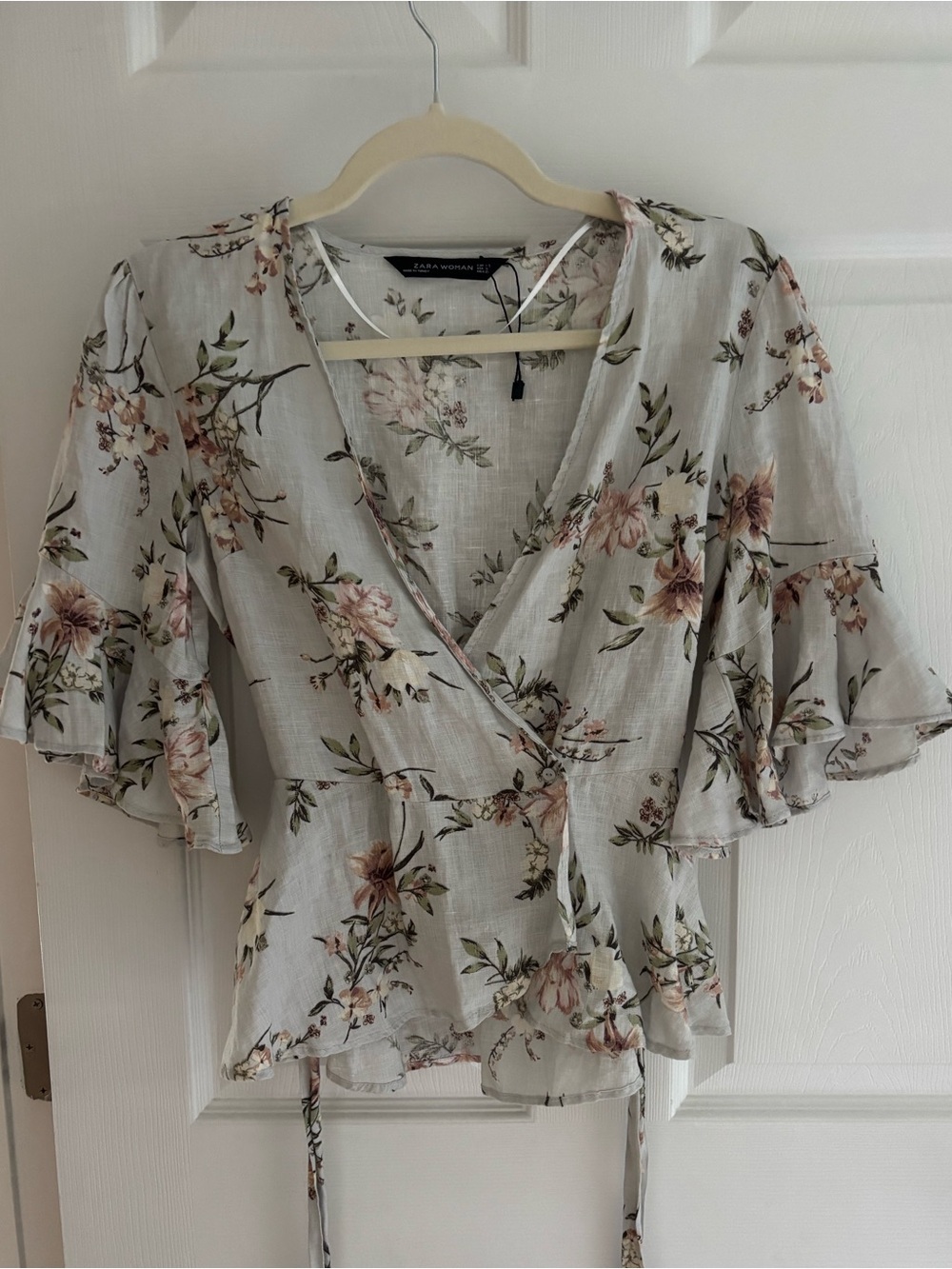 Zara Linen Floral Wrap Top